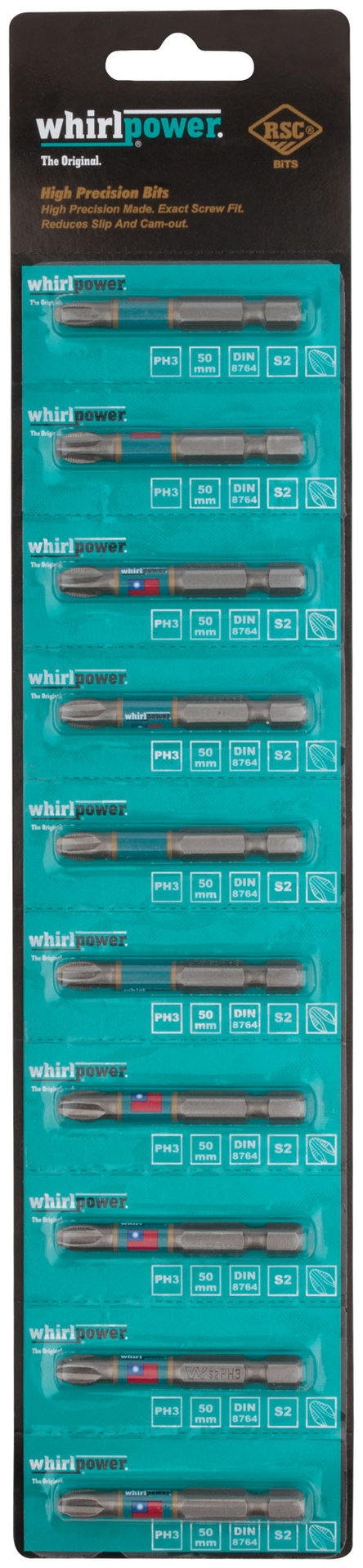Биты WP, сталь S2, с насечкой, Профи, 50 мм PH3, 10 шт. (57578)