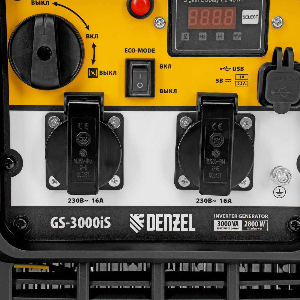 Генератор инверторный GS-3000iS, 3,0 кВт, 230 В, закрытый корпус, ручной старт DENZEL (94716)