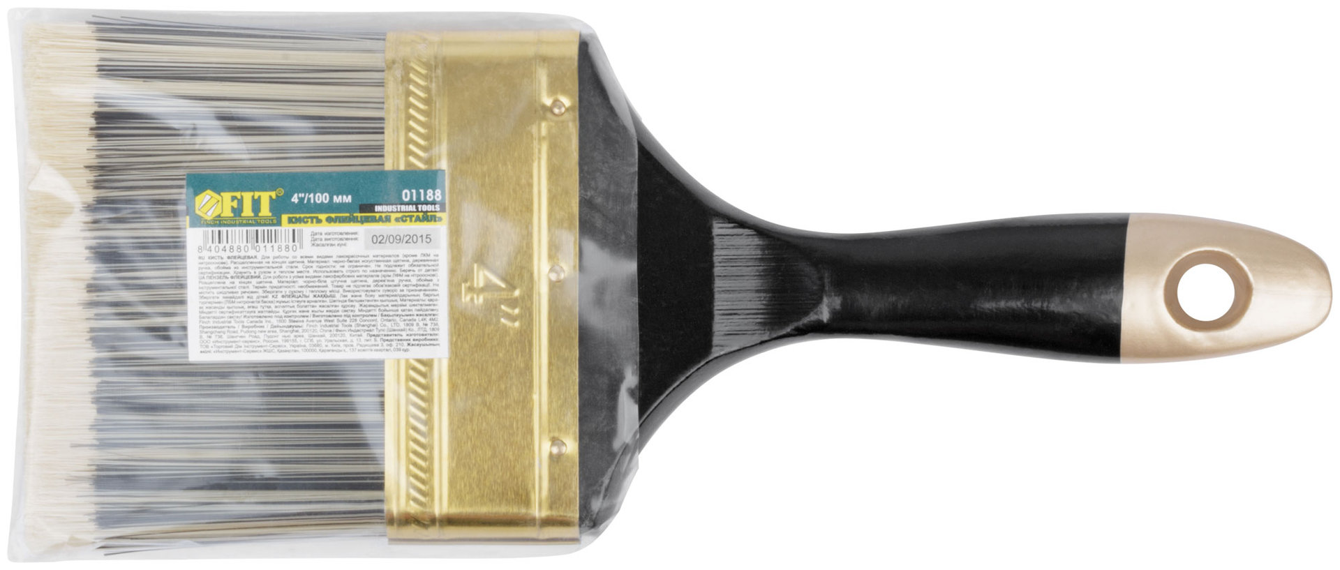 Кисть флейцевая Стайл, искусственная черно-белая щетина, деревянная ручка 4 (100 мм) (01188)