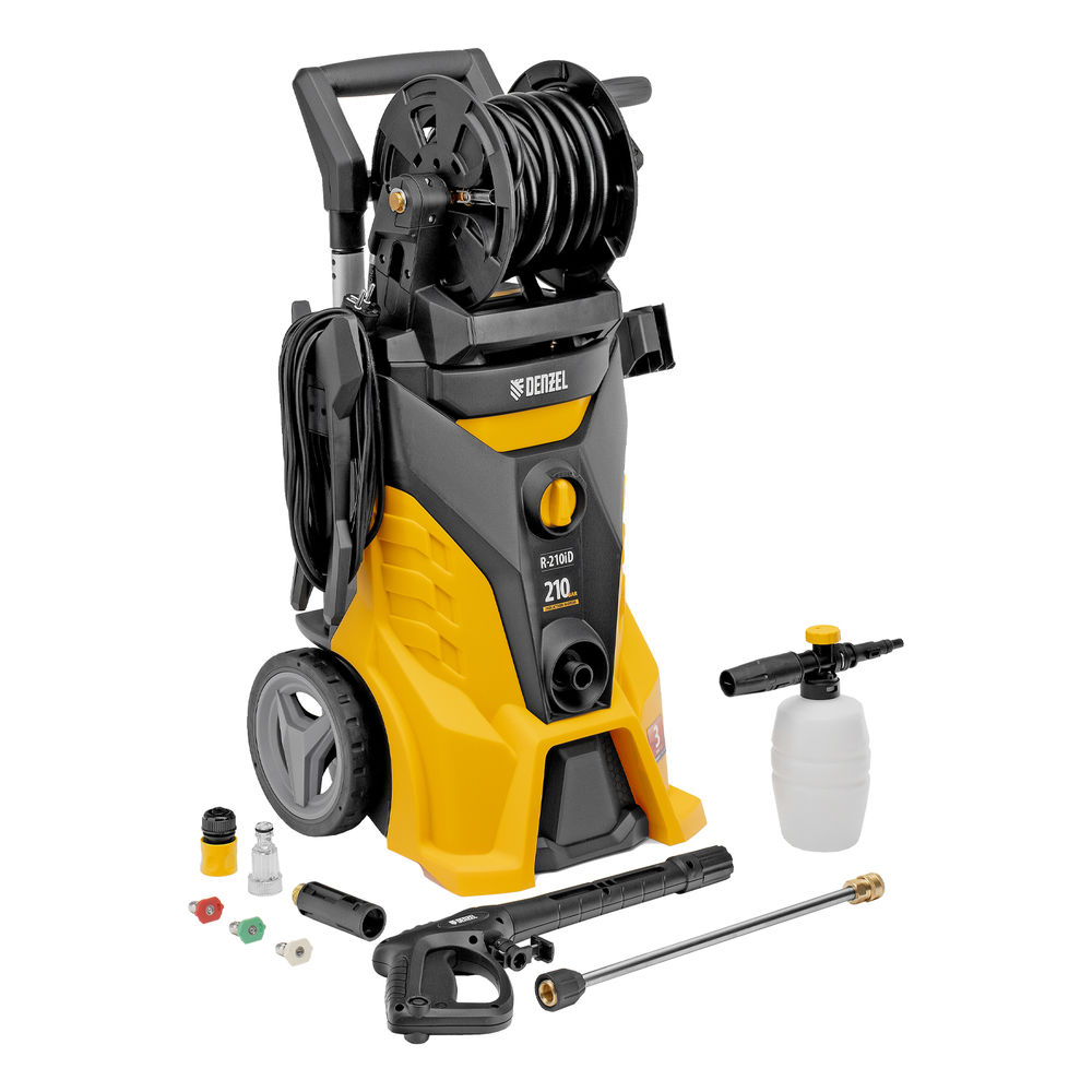 Моечная машина высокого давления R-210iD, 2600 Вт, 210 бар, 8.0 л/мин, асинхронный двигатель, барабан Denzel (58237)