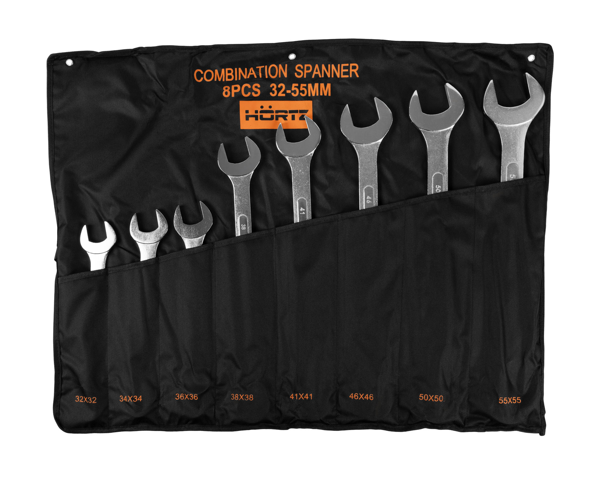 Набор ключей гаечных комбинированных 8 шт. (32-55) хромированных HORTZ