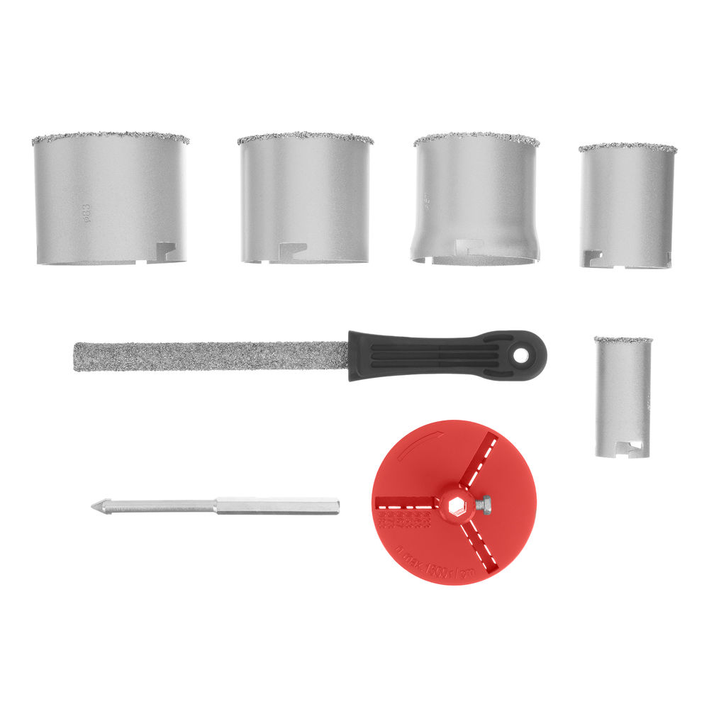 Набор коронок по керамической плитке, 33-53-67-73-83 мм, напил, в пластиковом боксе, шестигранный хвостовик Matrix (72842)