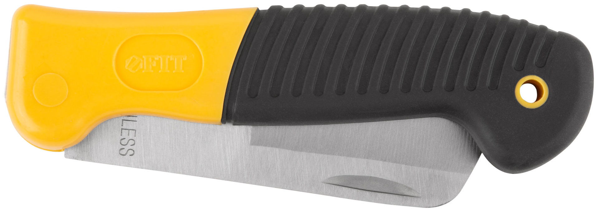 Нож электрика складной нержавеющий Профи, прямое лезвие 80 мм, прорезиненная ручка (10526)