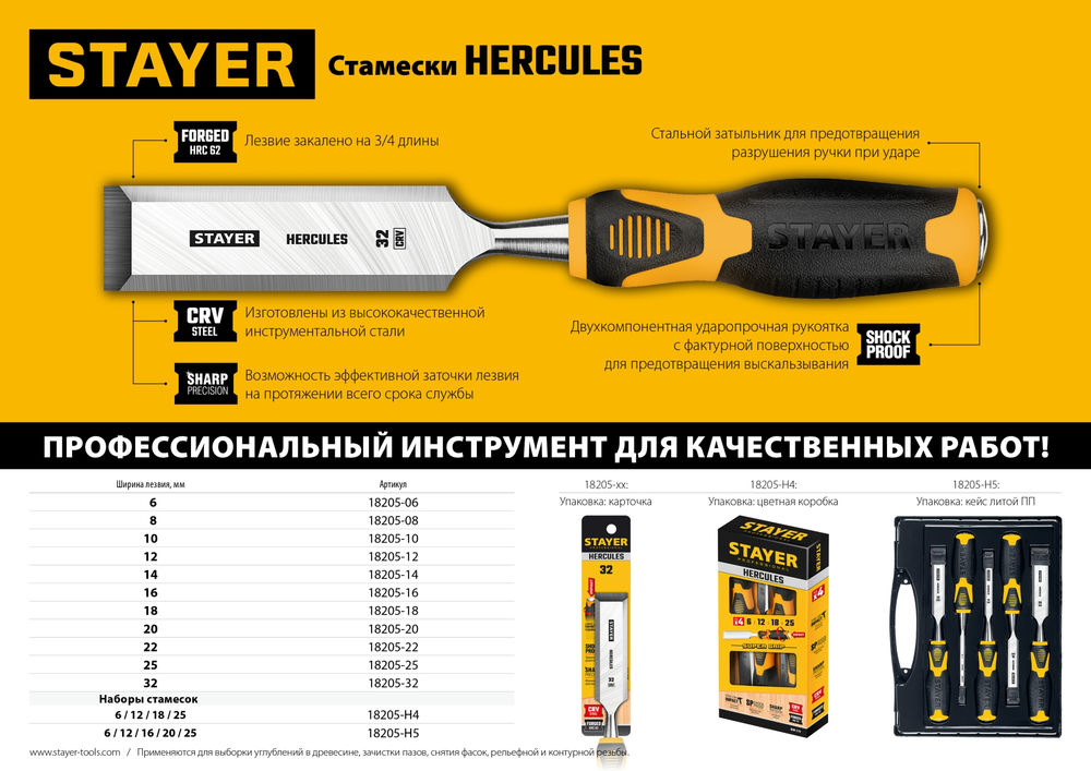 Стамеска-долото 6 мм Hercules Professional STAYER 18205-06