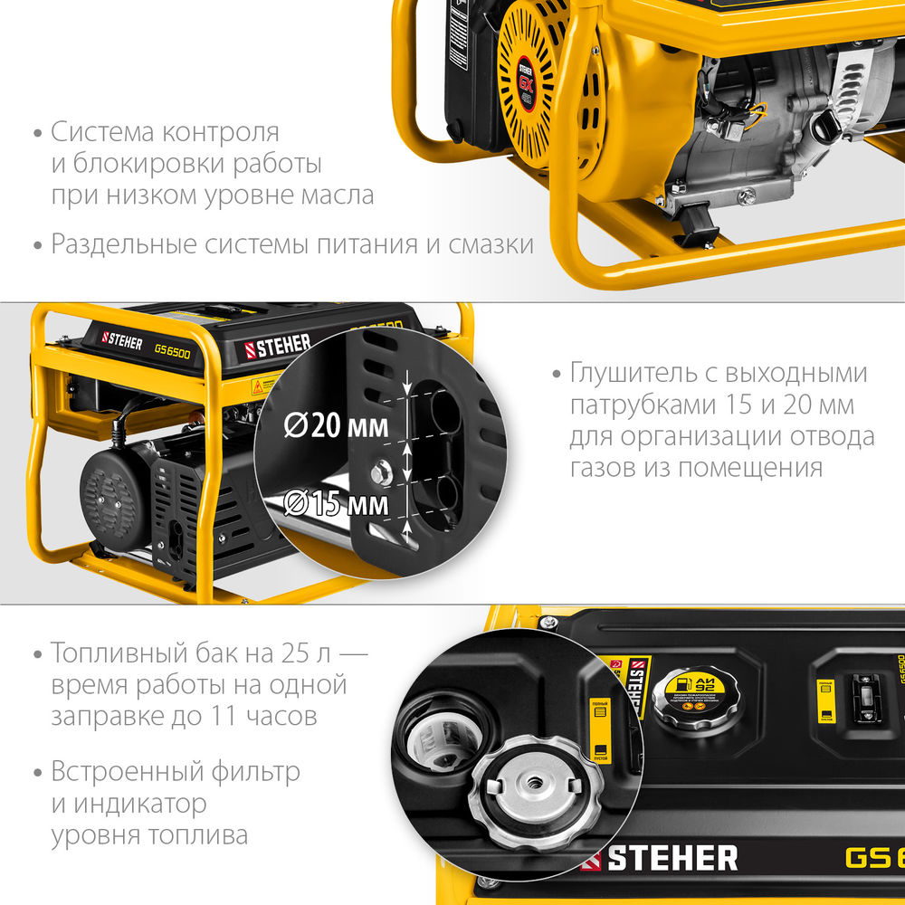 Генератор бензиновый 5500 Вт STEHER GS-6500