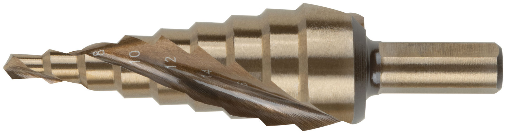 Сверло ступенчатое HSS Co5% ( Р6М5К5 ) по металлу, спиральный профиль, 9 ступеней, 4-20 мм