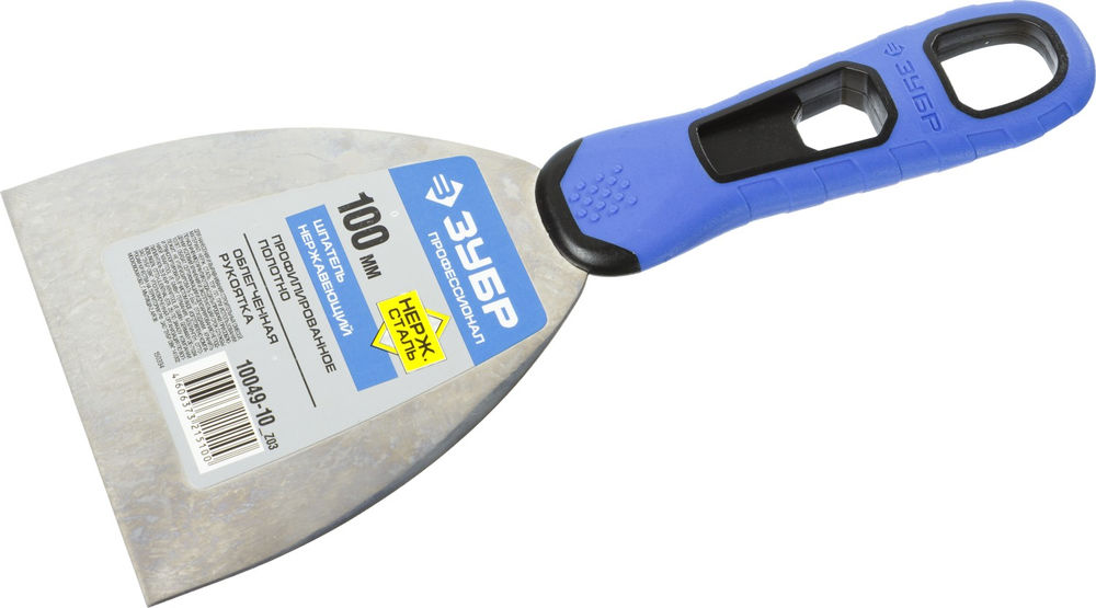 Шпатель нержавеющий 100 мм, х-образное профилированное полотно, облегчённая двухкомпонентная ручка ЗУБР Профессионал 10049-10_z03