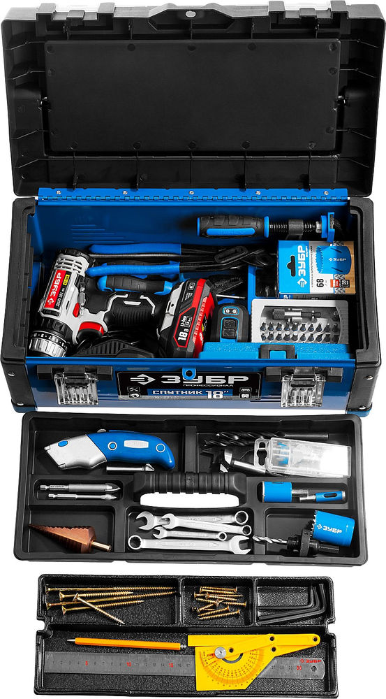 Металлический ящик для инструментов 460 х 230 х 200 мм 18 Профессионал ЗУБР СПУТНИК-18 38153-18