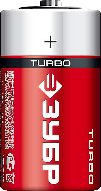 Батарейки алкалиновые TURBO, D x 2, 1.5 В ЗУБР 59217-2C_z01