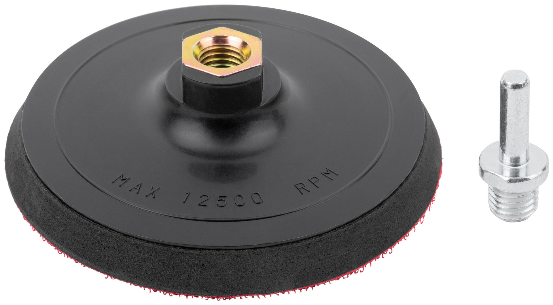 Диск шлифовальный с липучкой черный, гайка М14 + переходник для дрели, 125x10 мм (39627)