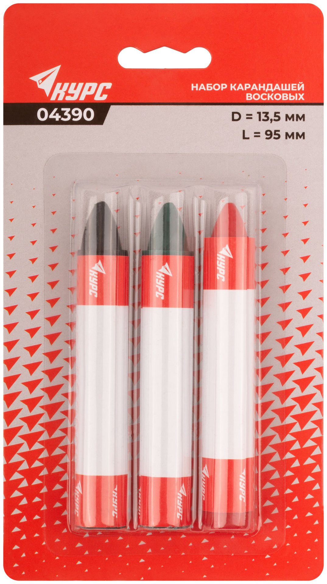 Карандаши разметочные восковые, набор 3 шт.( черный / зеленый / красный ), 95 мм (04390)