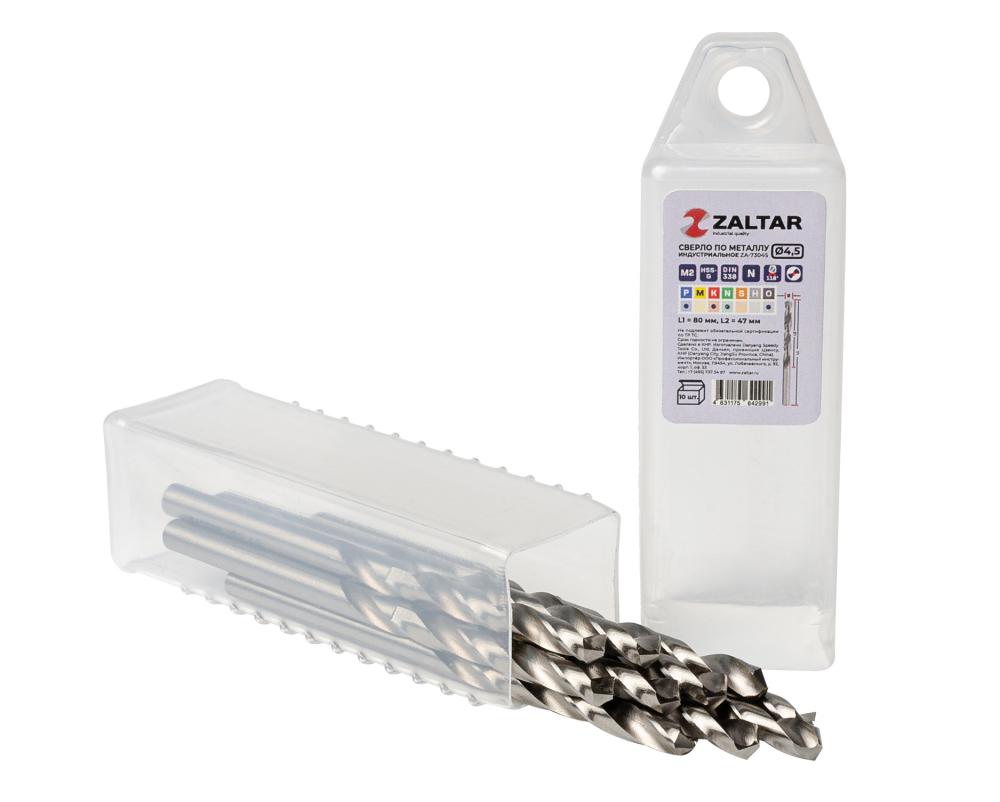 Комплект свёрл по металлу индустриальных, 10 шт, DIN 338, HSS-G, Тип N, 5xD, O4.50 мм (ZA-73045-S10)