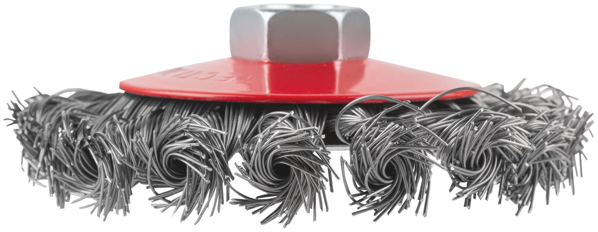 Корщетка-колесо с наклоном, гайка М14, стальная витая проволока 100 мм, блистер (39087)