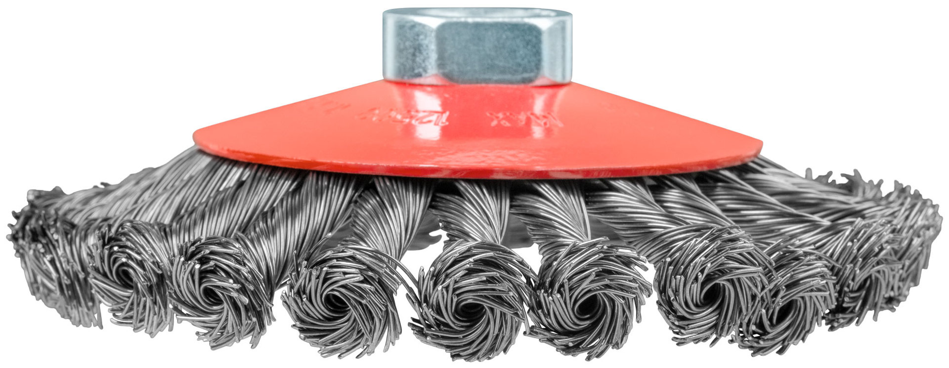 Корщетка-колесо с наклоном, гайка М14, стальная витая проволока 125 мм (39116)
