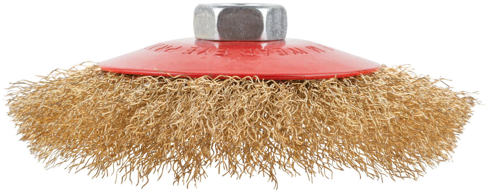 Корщетка-колесо с наклоном, гайка М14, стальная волнистая латунированная проволока 125 мм (39023)