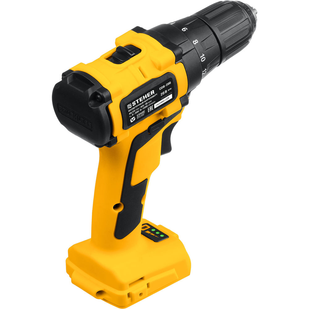 Дрель-шуруповерт бесщеточная 20 В, 45 Н·м, без АКБ V1 STEHER CDB-200