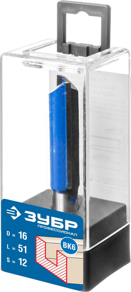 Фреза пазовая прямая удлинённая 16?51 мм хвостовик 12 мм ЗУБР Профессионал 28754-16-51