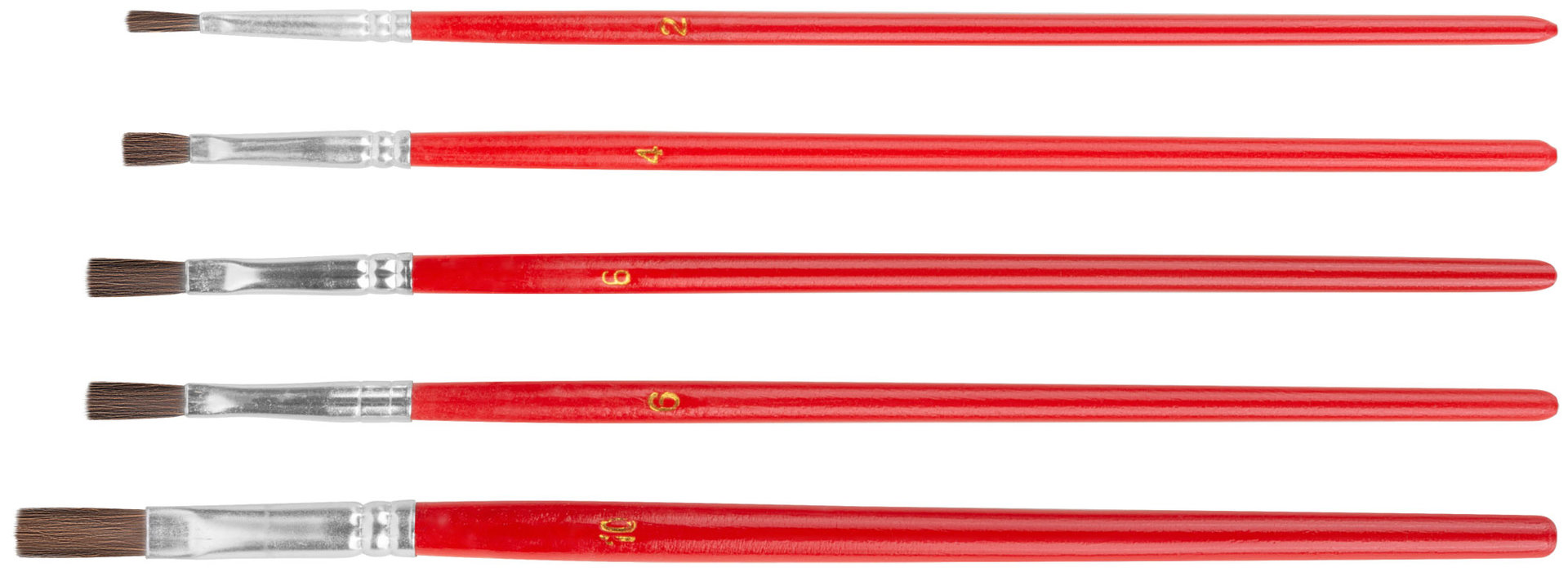 Кисти художественные, натуральная щетина, деревянная ручка, плоские, набор 5 шт. (01515)