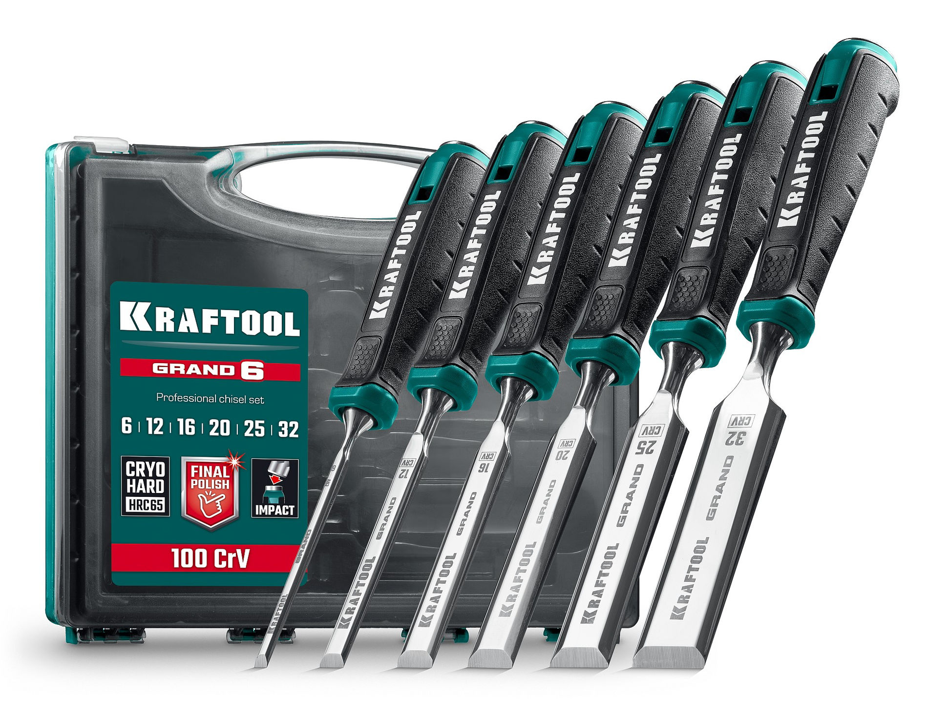 KRAFTOOL GRAND-6 набор стамесок-долот с двухкомпонентной рукояткой, 6 шт (1818-H6)