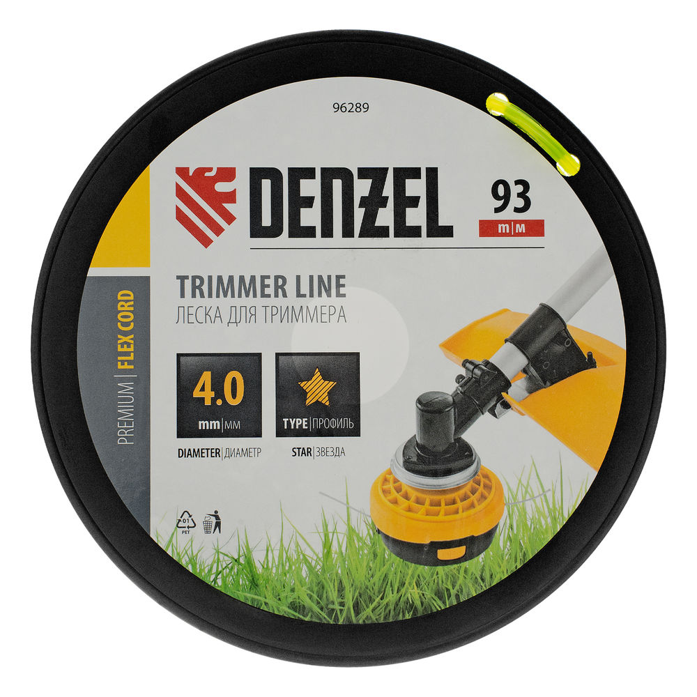 Леска для триммера звезда, 4,0мм х 93м, на DIN катушке FLEX CORD Denzel (96289)