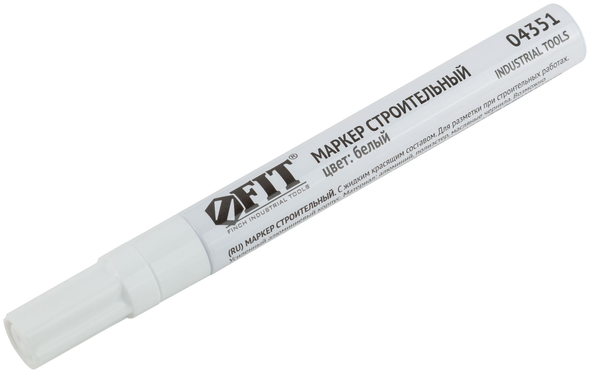Маркер строительный с жидким красящим составом, алюминиевый корпус, белый (04351)