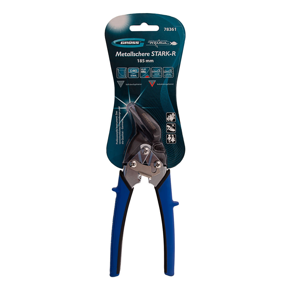 Ножницы по металлу Piranha, 185 мм, прямой и правый рез, сталь СrM, двухкомпонентные рукоятки Gross
