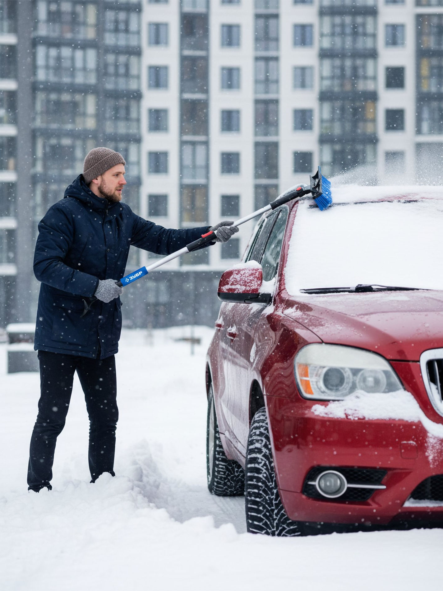 Щетка телескопическая с поворотной головой и водосгоном от снега автомобильная 910-1300 мм ЗУБР Профессионал 61060-150_z01