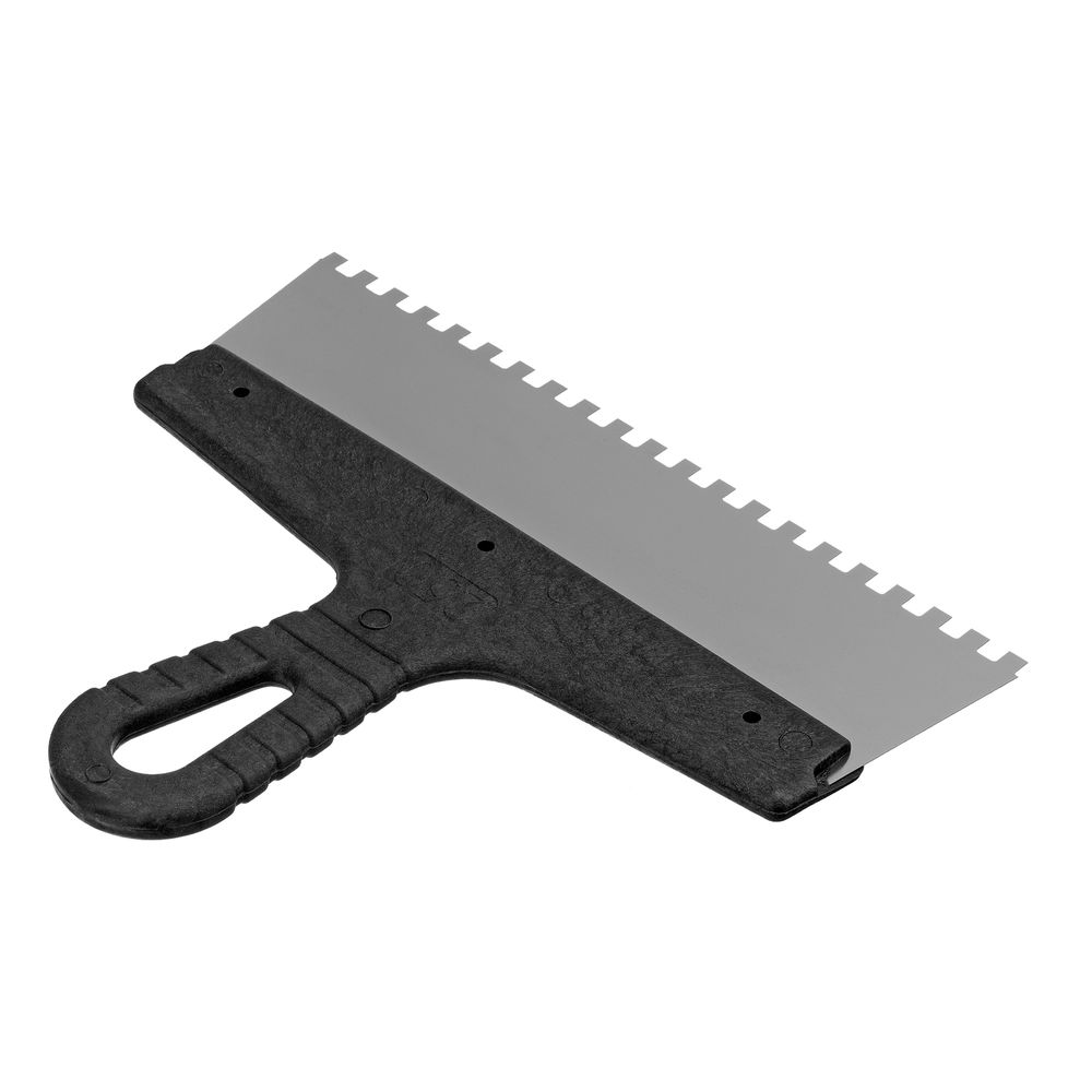 Шпатель из нержавеющей стали, 250 мм, зуб 6 х 6 мм, пластмассовая ручка Сибртех (85465)