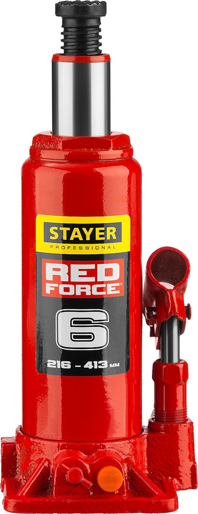 Домкрат бутылочный гидравлический в кейсе 6 т, 216 - 413 мм RED FORCE Professional STAYER 43160-6-K
