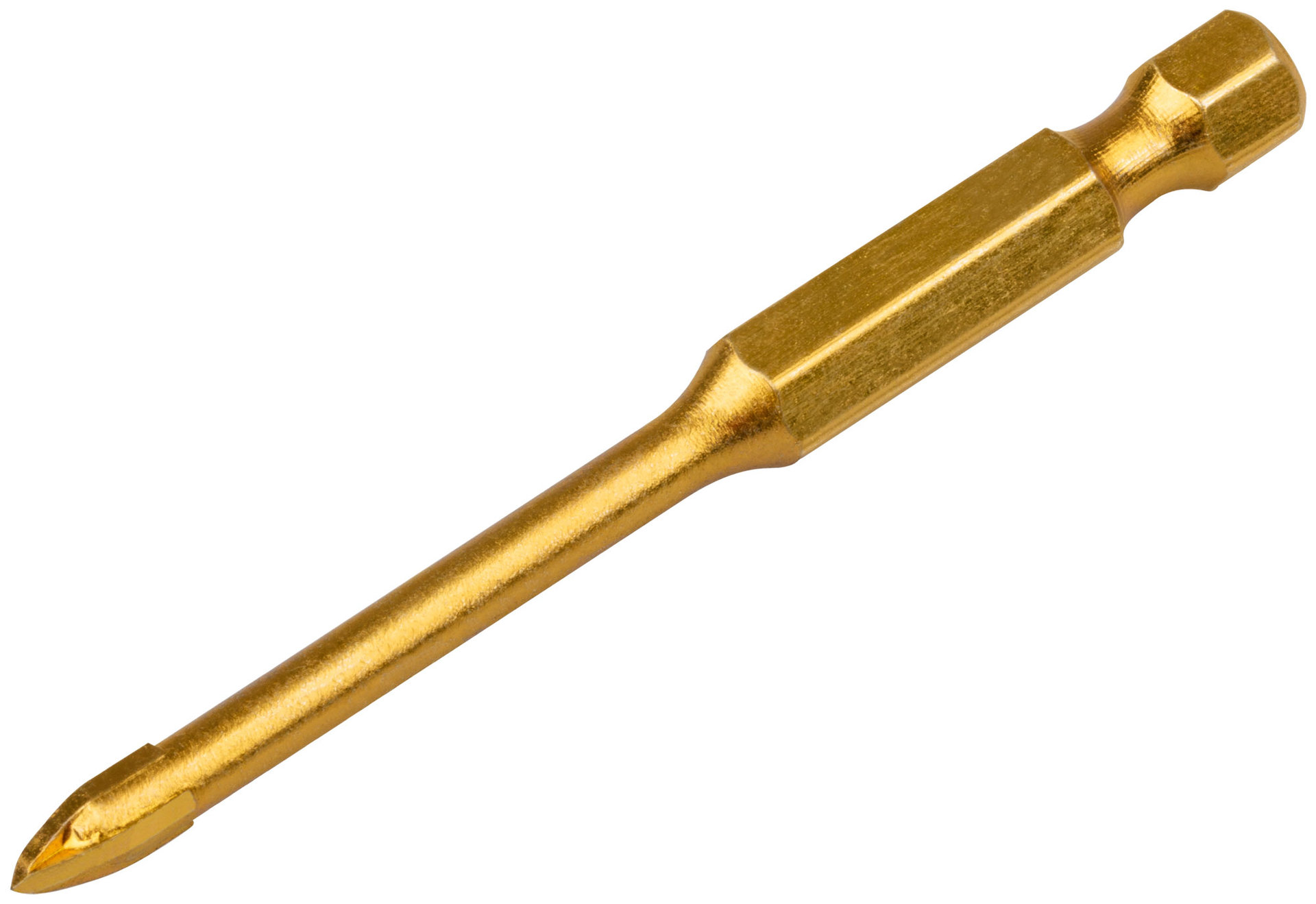 Сверло по кафелю, 4 режущие кромки, титановое покрытие, U-хвостовик под биту 4х69 мм (35474)