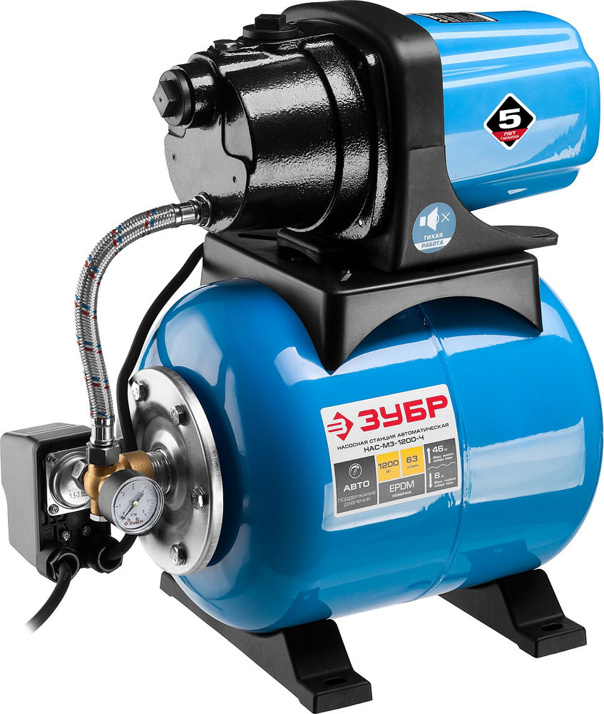 Насосная станция автоматическая 1200 Вт, бак 20 л, чугунный корпус ЗУБР НАС-М3-1200-Ч