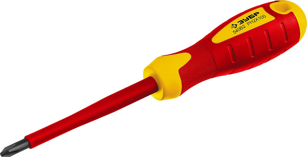 Диэлектрическая отвёртка PH2 х 100 мм Профессионал ЗУБР Электрик 25262-2-100