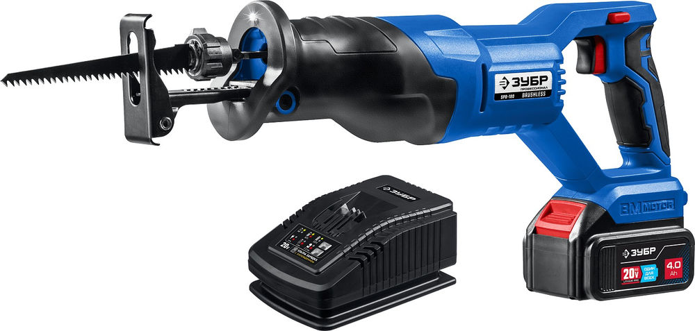 Бесщеточная пила сабельная 20 В 180 мм 1 АКБ 4 А·ч Профессионал ЗУБР Т7 SPB-180-41
