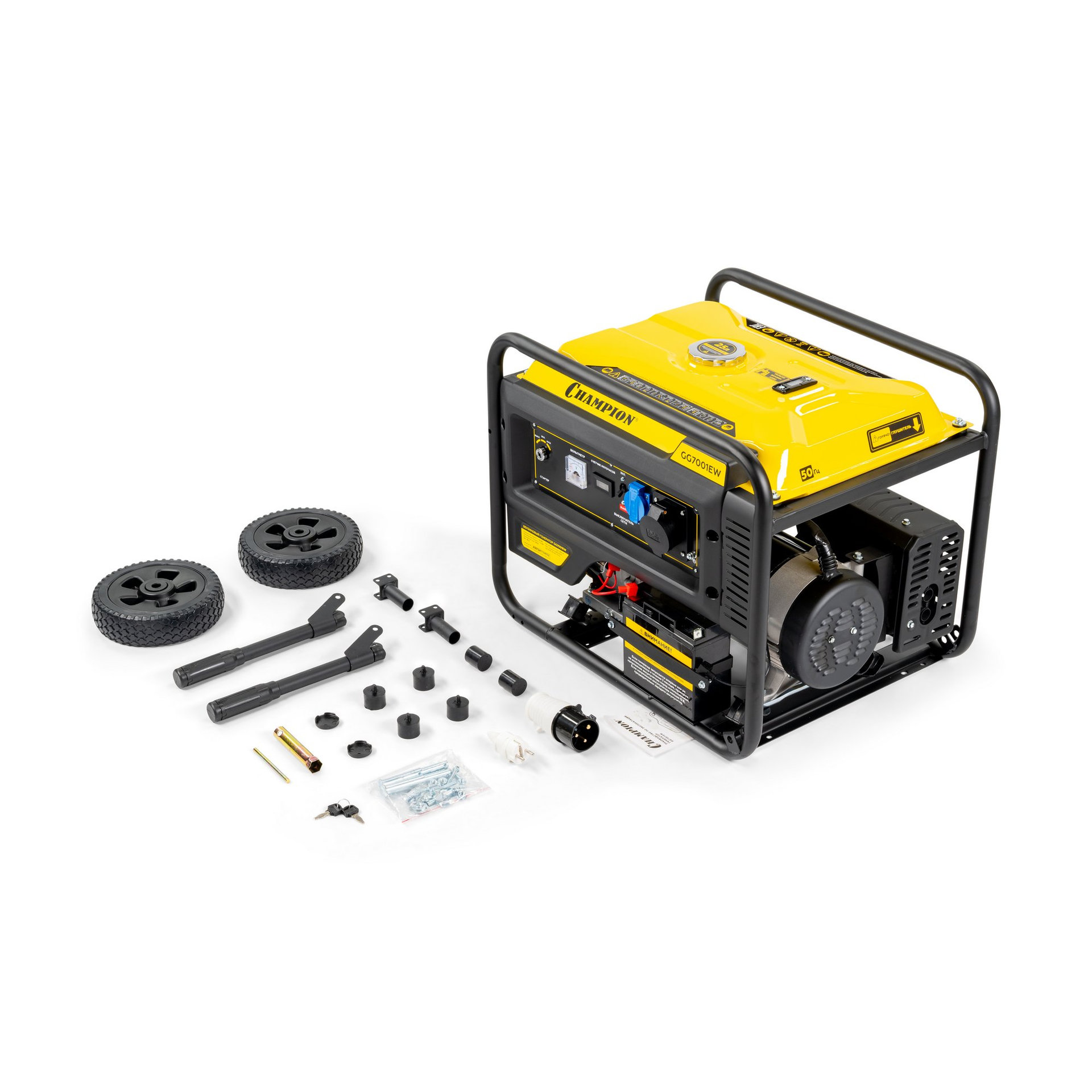 Генератор CHAMPION GG7001EW (6,8/7,5кВт 17лс 25л 88кг эл.старт колеса, счетчик) (GG7001EW)