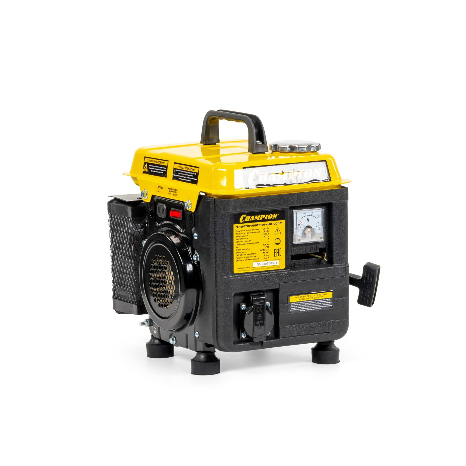 Генератор CHAMPION IGG1101 (1,2/1,3 кВт, 2лс, 2Т 2.2л 12В 11,8кг) (IGG1101)