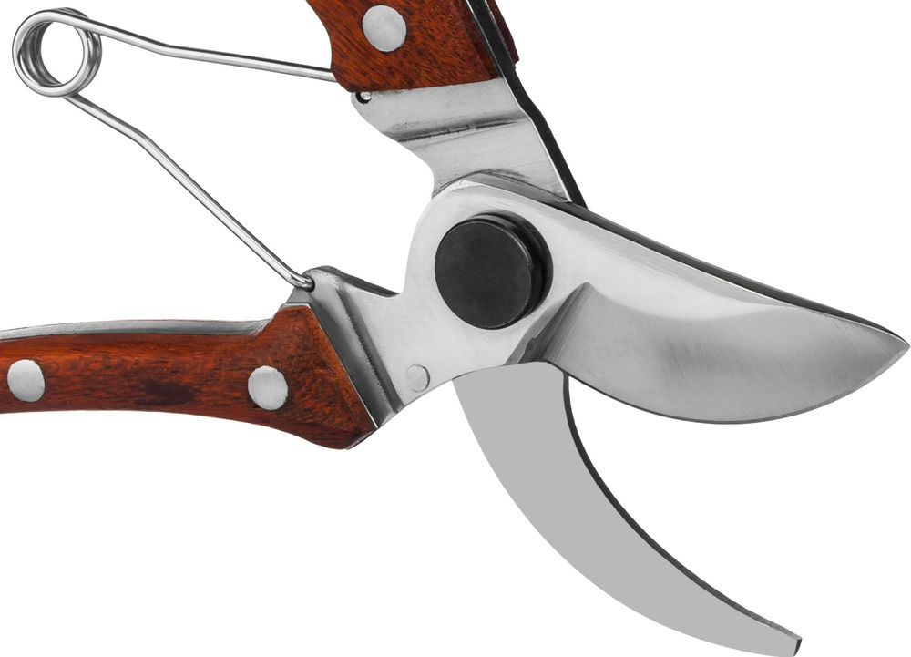Компактный плоскостной секатор P-17, 195 мм, из нержавеющей стали, с деревянными рукоятками, цельнокованый, PROLine GRINDA 423417