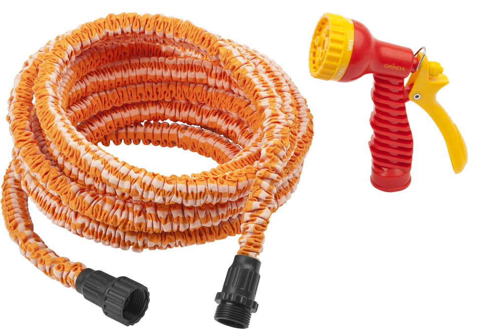 Поливочный набор PS-15, удлиняющийся шланг 5 - 15 м, пистолет поливочный, коннекторы GRINDA 428496-15