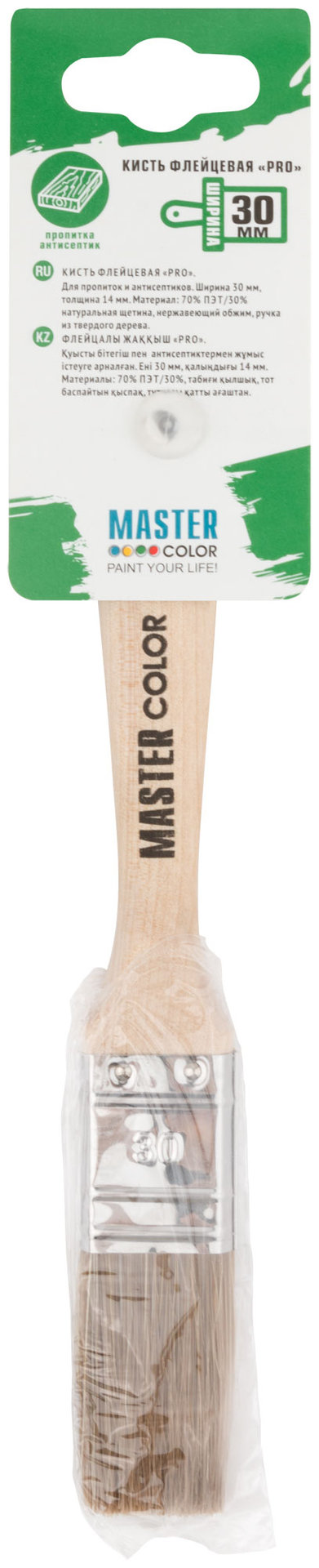 Кисть флейцевая, толщ. 14,4 мм, 70% ПЭT/30% натур.щетина, нерж. обжим, ширина 30 мм (30-0021д)