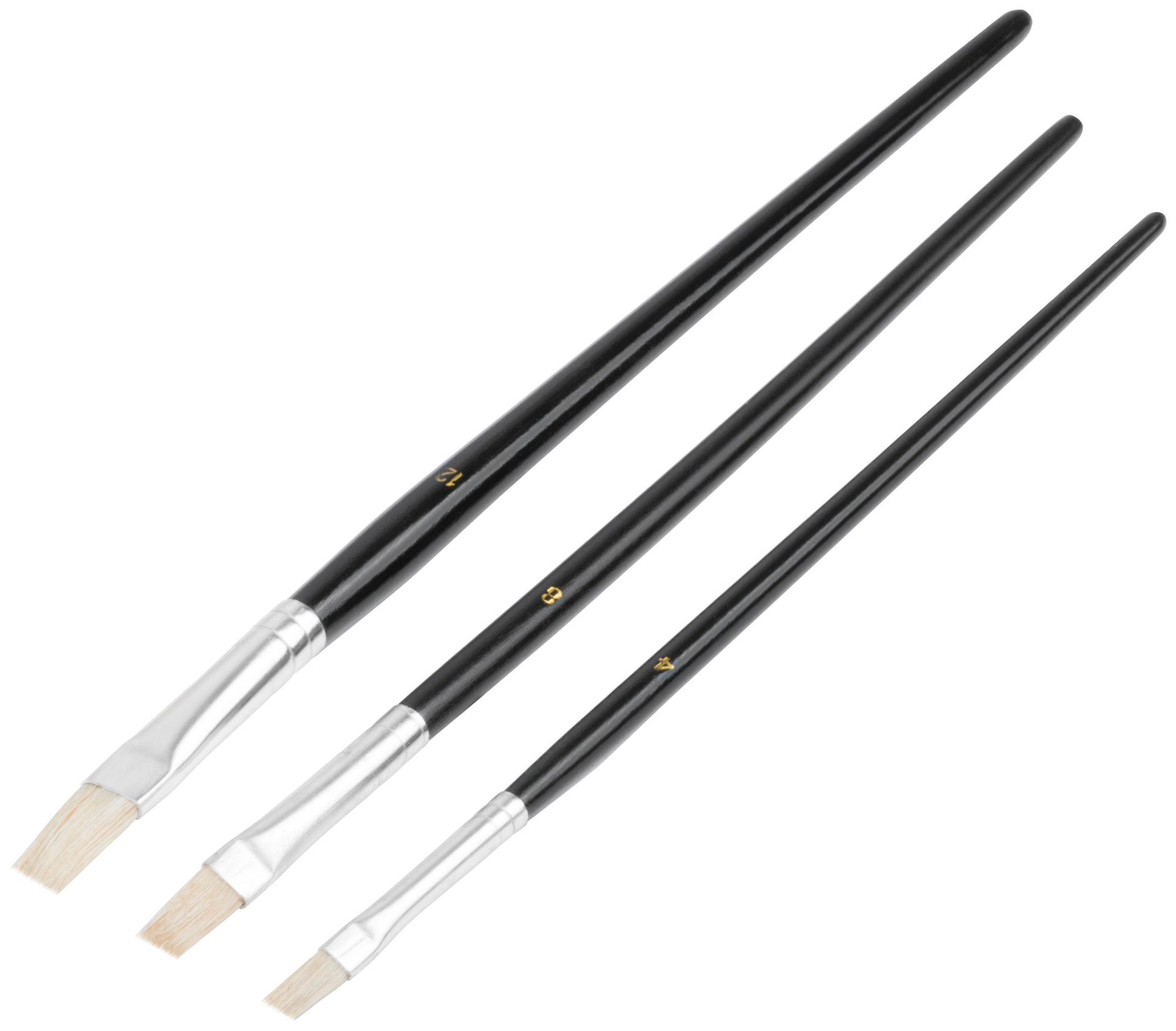 Кисти художественные, натуральная щетина, деревянная ручка, плоские, набор 3 шт. (01525)