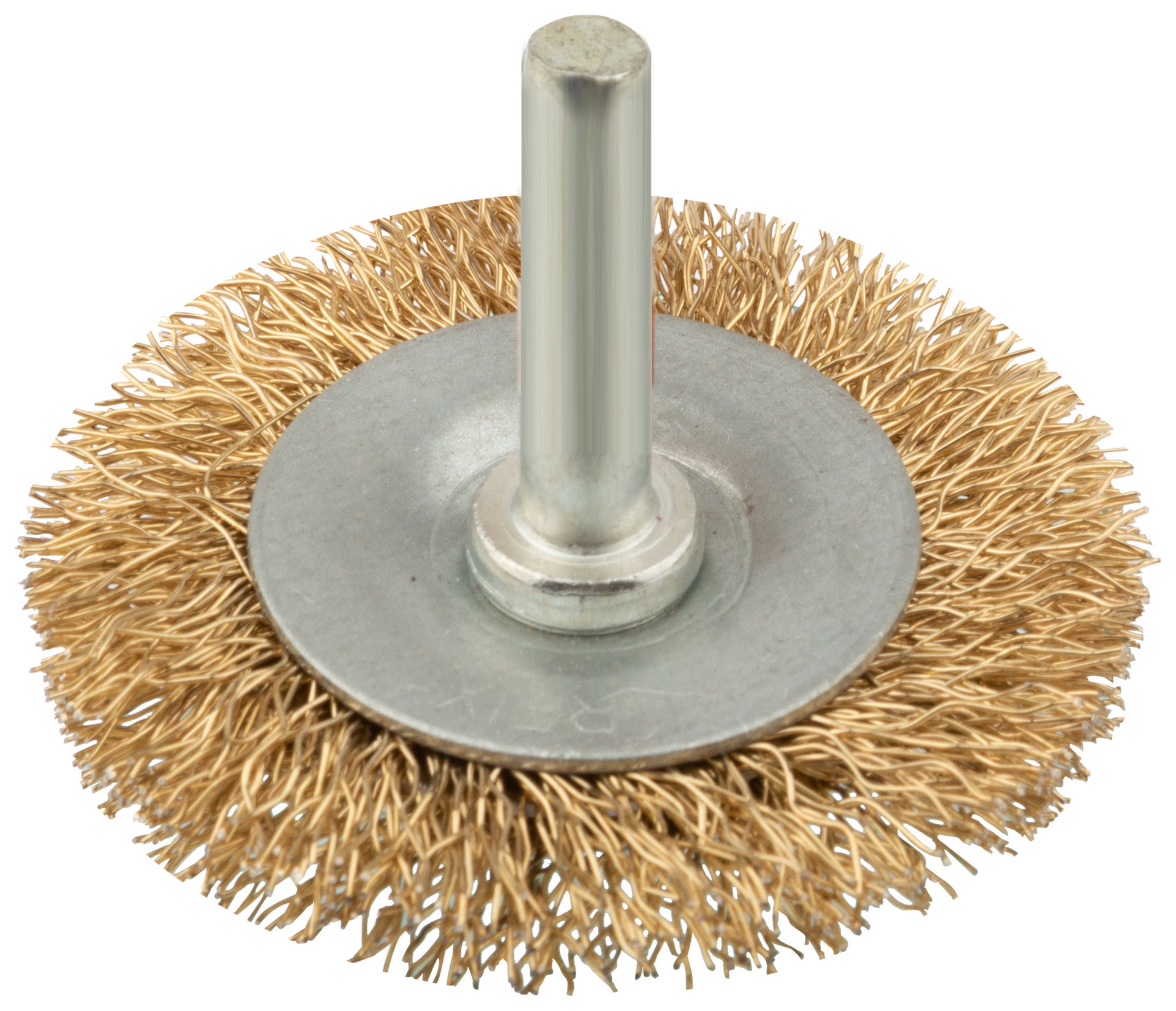 Корщетка дисковая прямая, со шпилькой, стальная латунированная волнистая проволока 50 мм (38462)