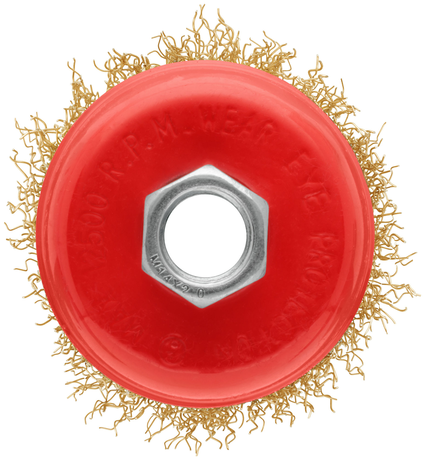 Корщетка-чашка, гайка М14, стальная латунированная волнистая проволока 65 мм, блистер (39091)