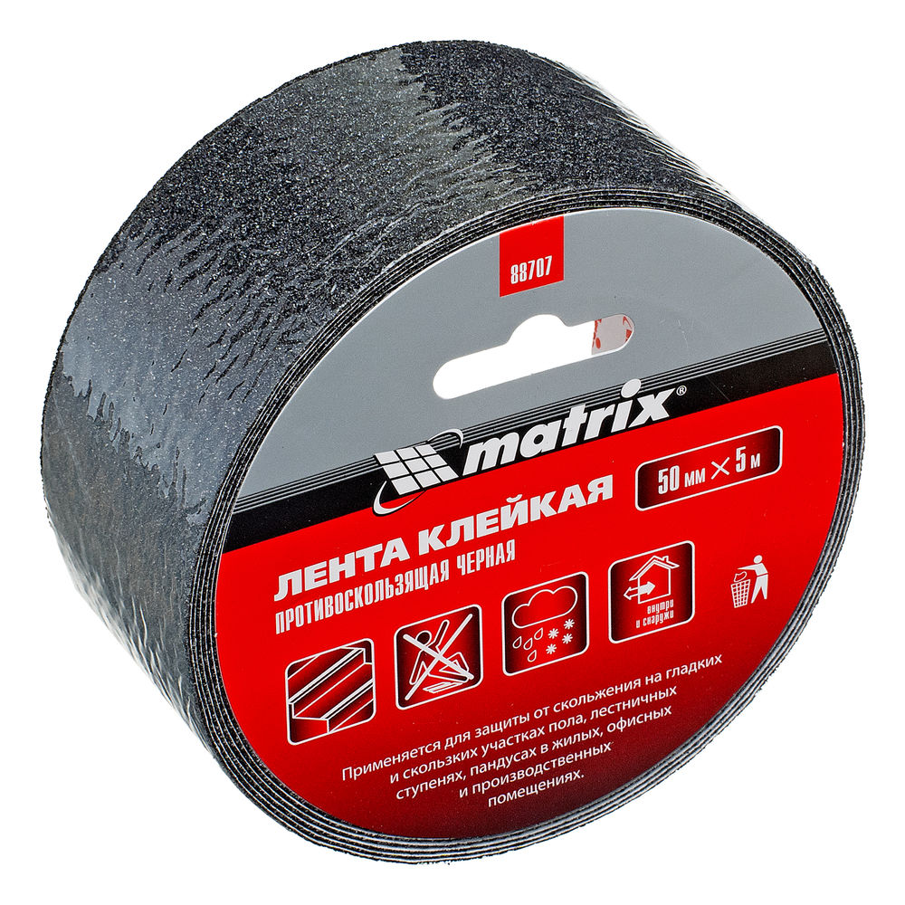 Лента клейкая противоскользящая, черная 50 мм x 5 м Matrix (88707)