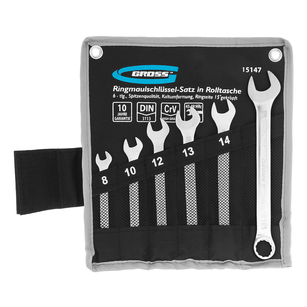 Набор ключей комбинированных 8-17 мм, 6 шт, CrV, холодный штамп Gross (15147)