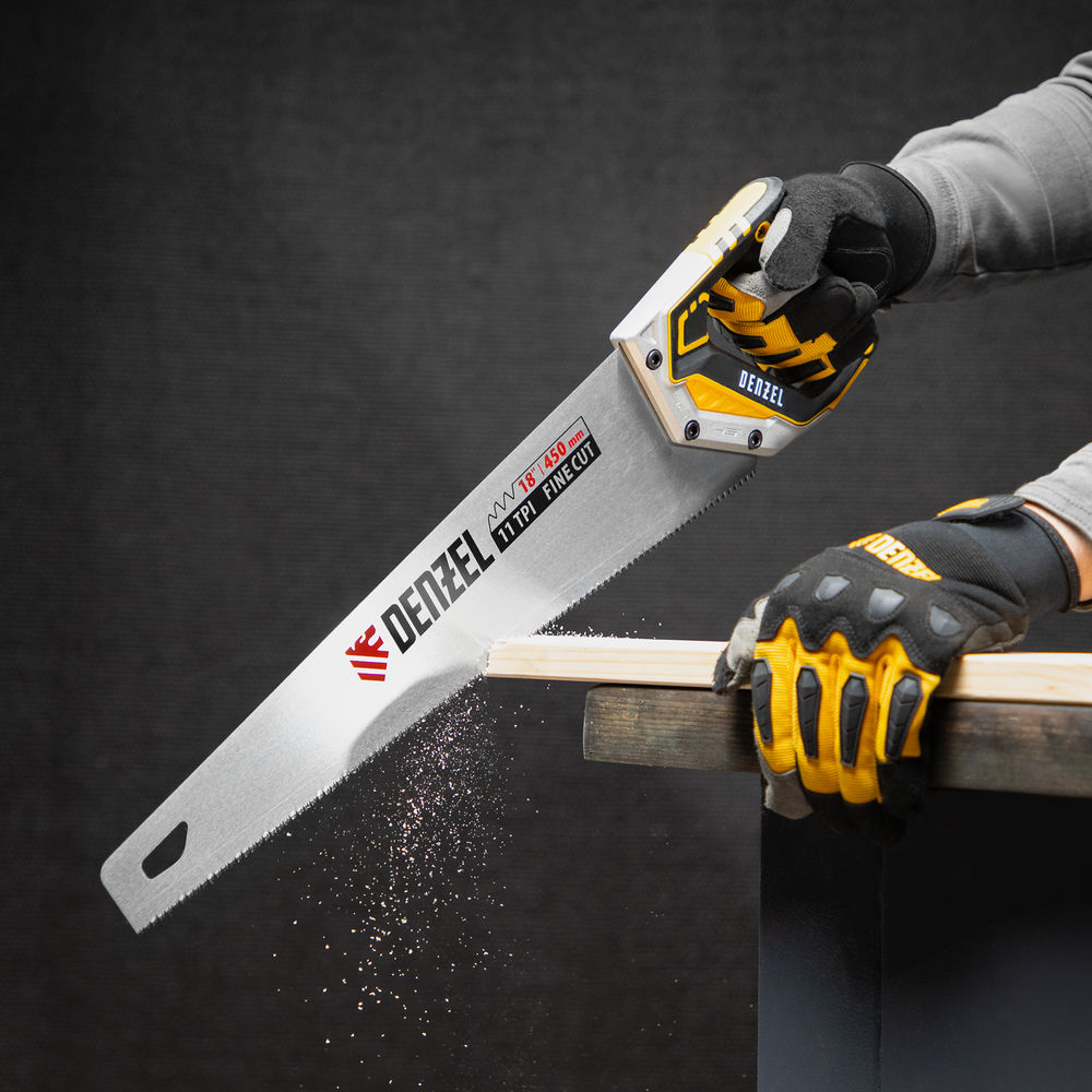 Ножовка по дереву, 450 мм, 11 TPI, зуб 3D, металлопластиковая рукоятка Denzel (24141)