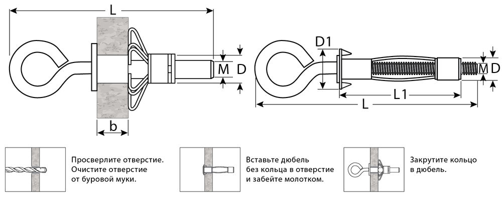 Анкер с кольцом для пустотелых конструкций МОЛЛИ, М5 х 52 х 11 мм, 80 шт ЗУБР 302532-05-052