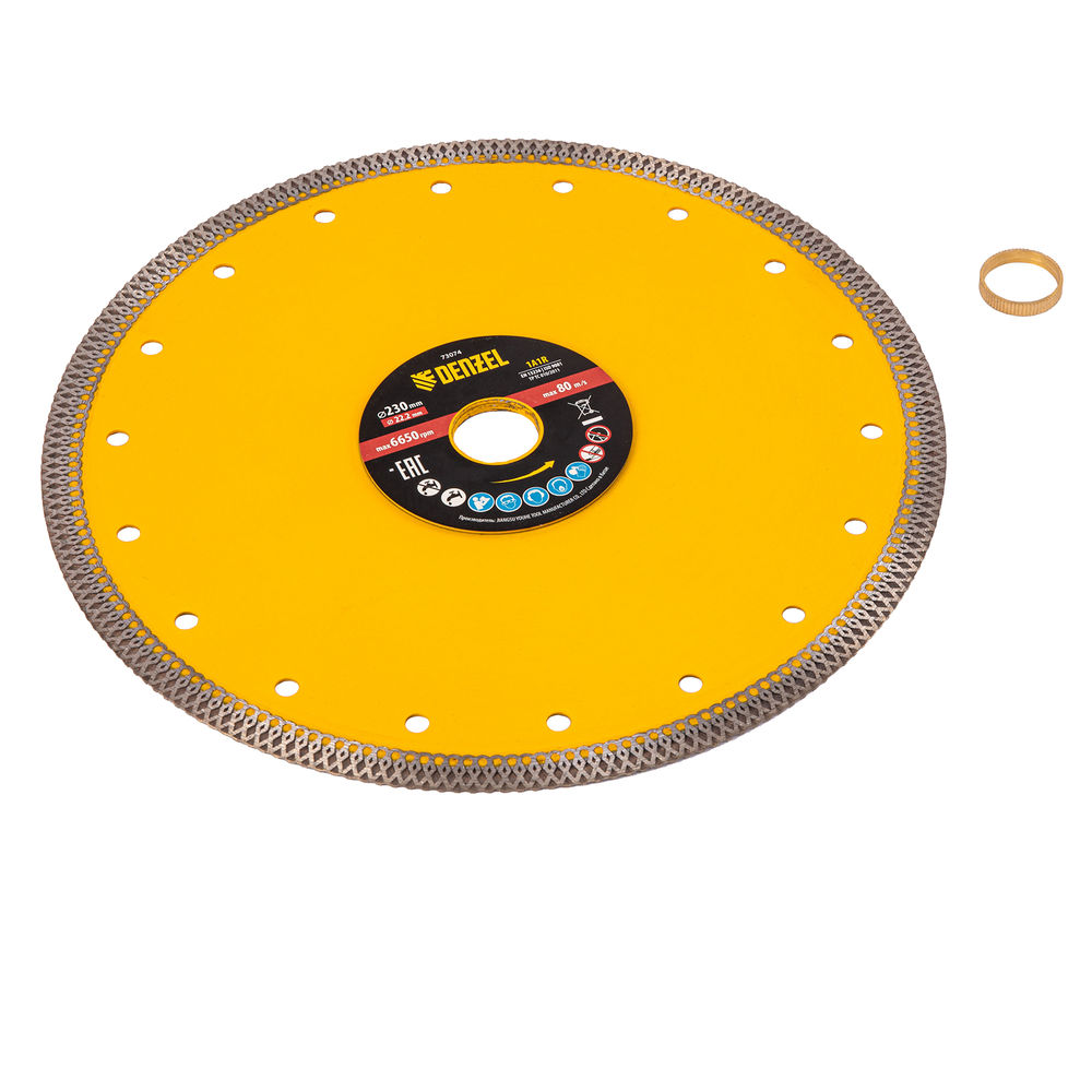 Диск алмазный отрезной 230 х 22,2мм, сплошной, супертонкий, горячий пресс, сухой/мокрый рез Denzel (73074)