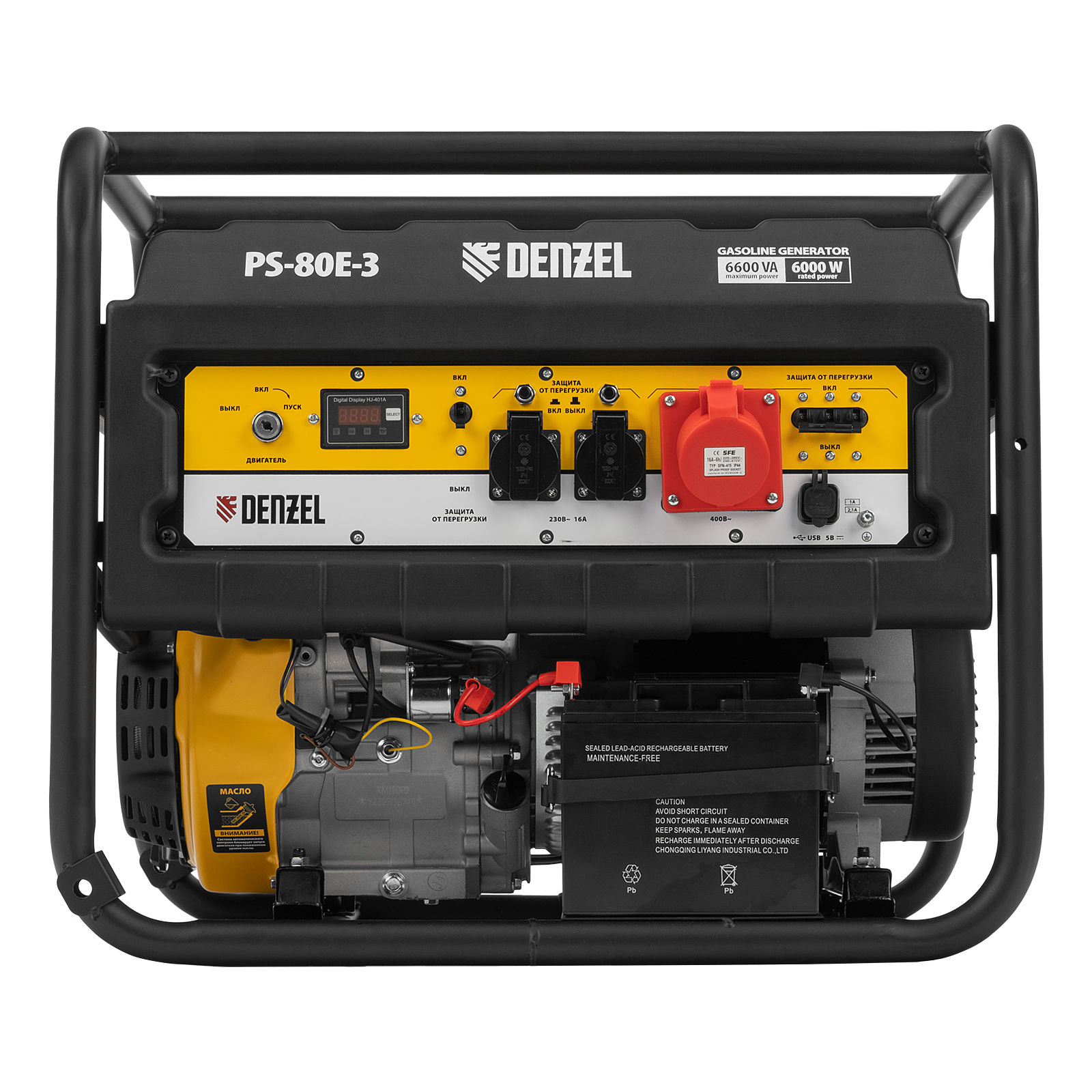 Генератор бензиновый PS 80 E-3, 6.6 кВт, 400 В, 25 л, электростартер Denzel (946954)