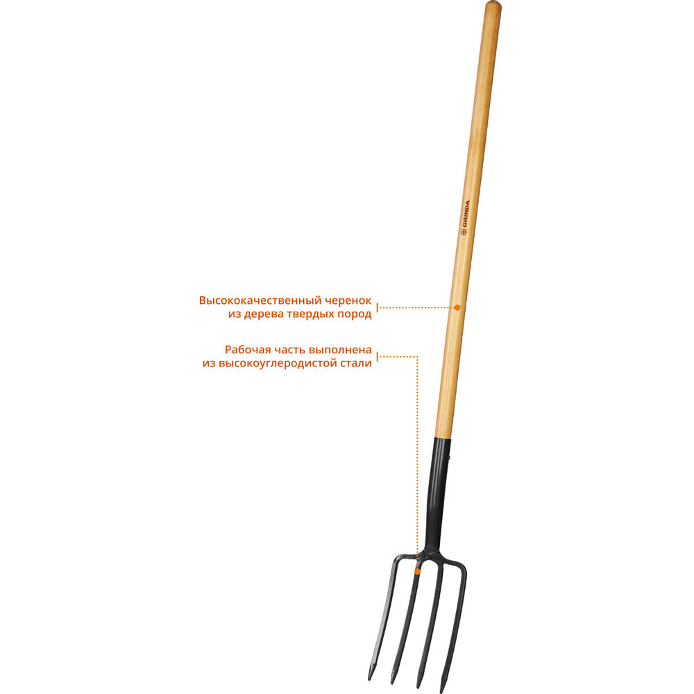 Вилы садовые 280 x 180 x 1500 мм, антикор. покрытие, деревянный черенок, PROLine GRINDA 39725