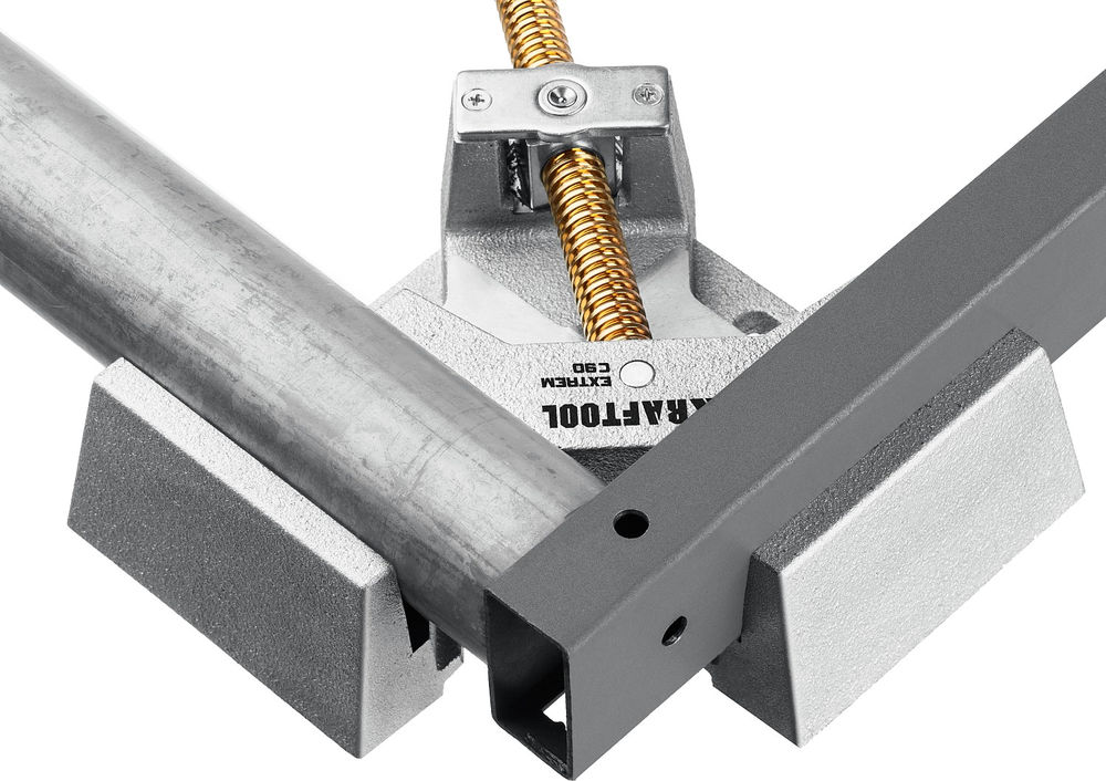 Экстрамощная стальная угловая струбцина для сварочных работ Extrem C90, глубина зажима 90 мм KRAFTOOL 32201