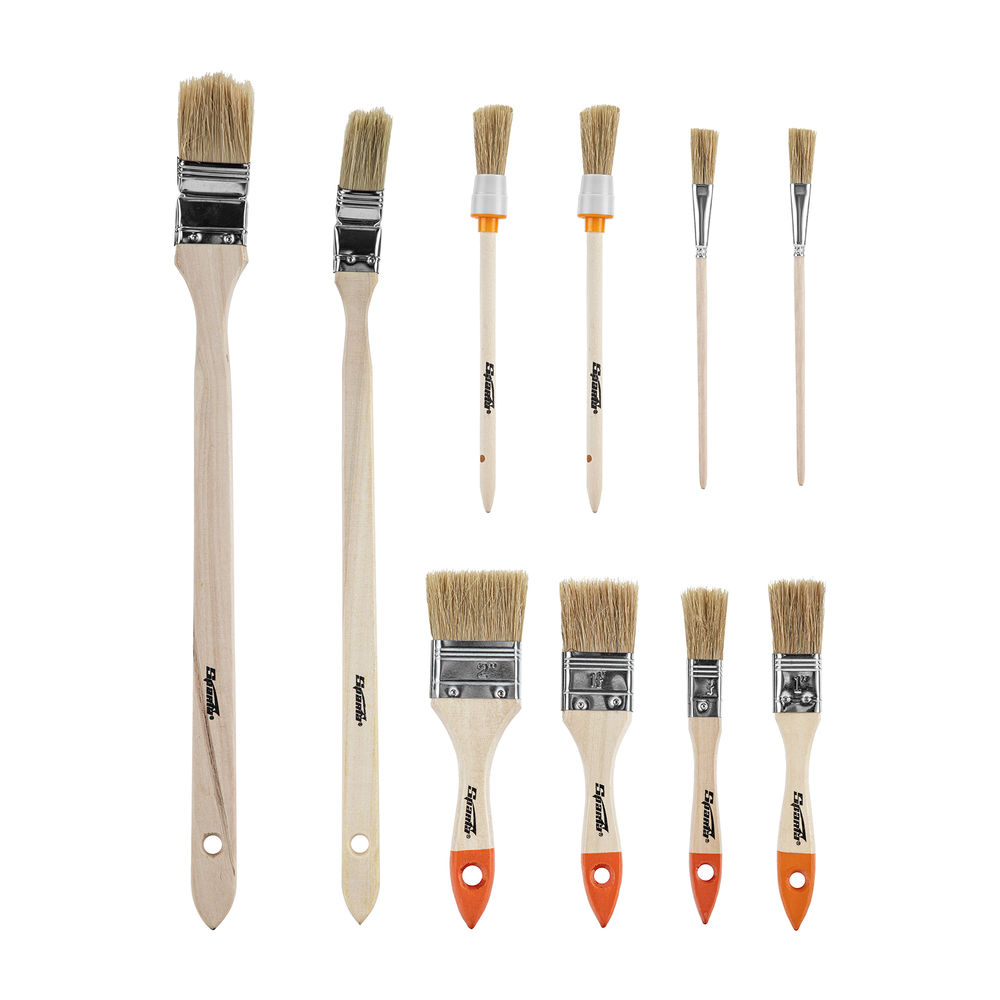 Набор кистей, 10 шт, Плоские: 3/4 (20 мм), 1 (25 мм), 1 1/2 (38 мм), 2 (50 мм), радиаторные: 1 (25 мм), 1 1/2 (38 мм), круглые: №1 (15 мм), №2 (20 мм, для декора: №8, №11. Sparta (841155)